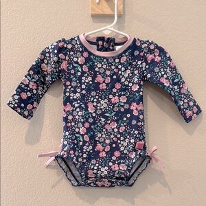 Ruffle Butts‎ Blue and Pink Floral Longsleeve Swimsuit Size 6-12 months